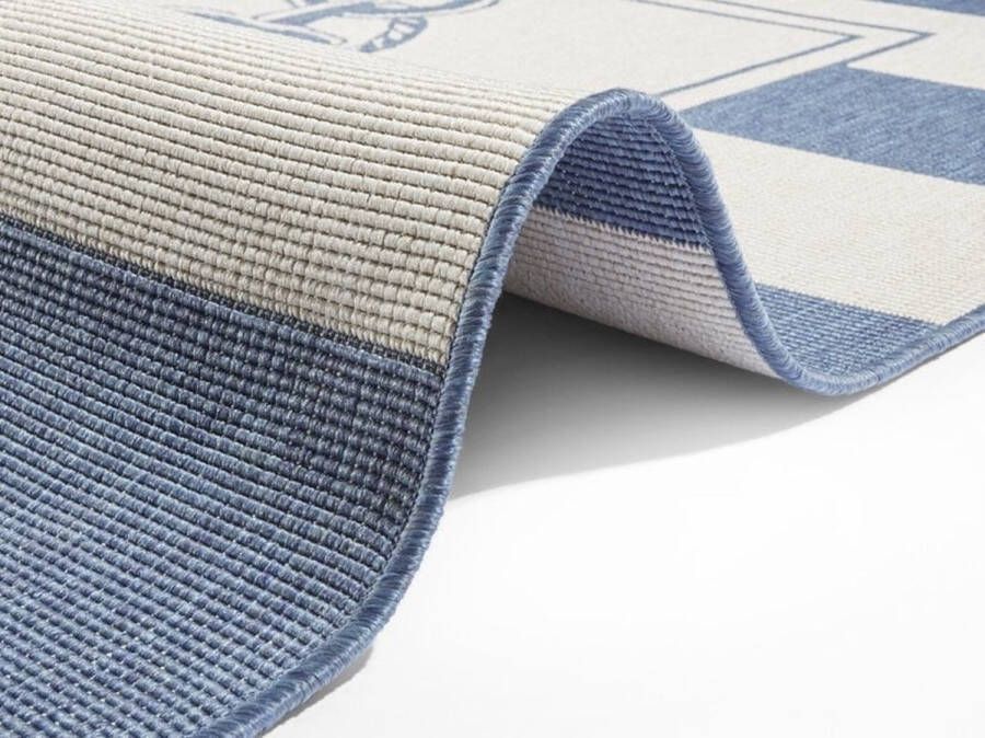 Flycarpets Omkeerbaar Binnen & Buitenkleed Maritiem Design Laagpolig Vloerkleed Gandara- Blauw Creme 80x150 cm