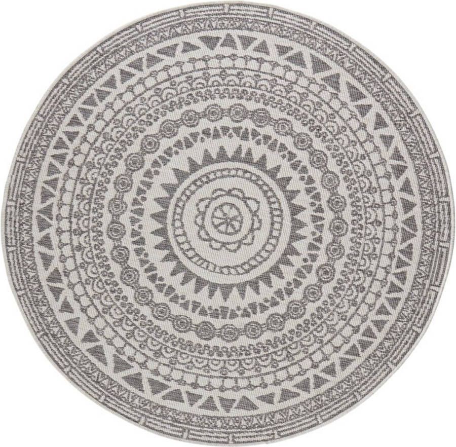 Flycarpets Omkeerbaar Rond Vloerkleed Coron Grijs Creme 200x200 cm