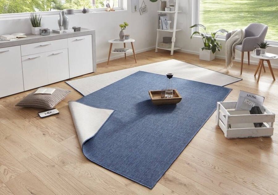 Flycarpets Rond Omkeerbaar Vloerkleed Binnen & Buitenkleed Miami- Blauw Creme 200x200 cm - Foto 2