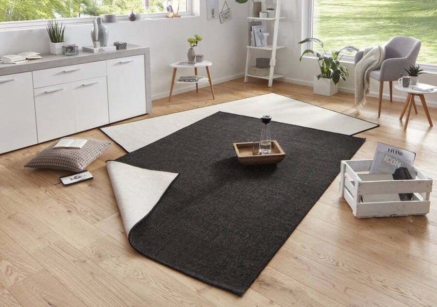 Flycarpets Rond Omkeerbaar Vloerkleed Binnen & Buitenkleed Miami- Zwart 140x140 cm - Foto 2