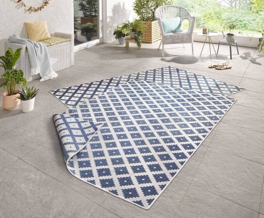 Flycarpets Omkeerbaar Vloerkleed Binnen & Buitenkleed Nizza- Blauw Creme 160x230 cm