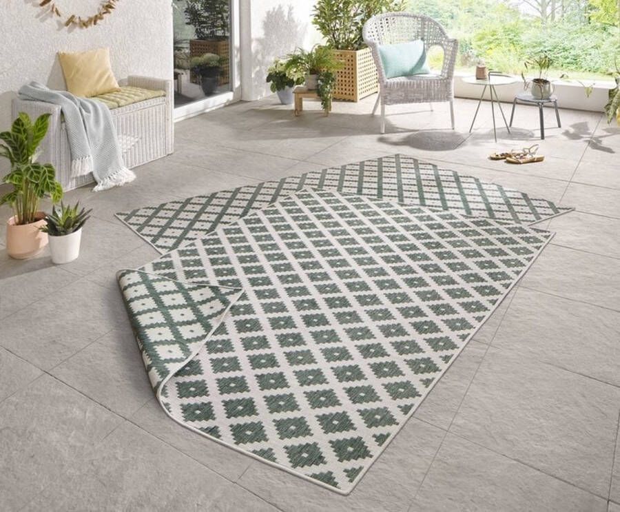 Flycarpets Omkeerbaar Vloerkleed Binnen & Buitenkleed Nizza- Groen Creme 80x150 cm