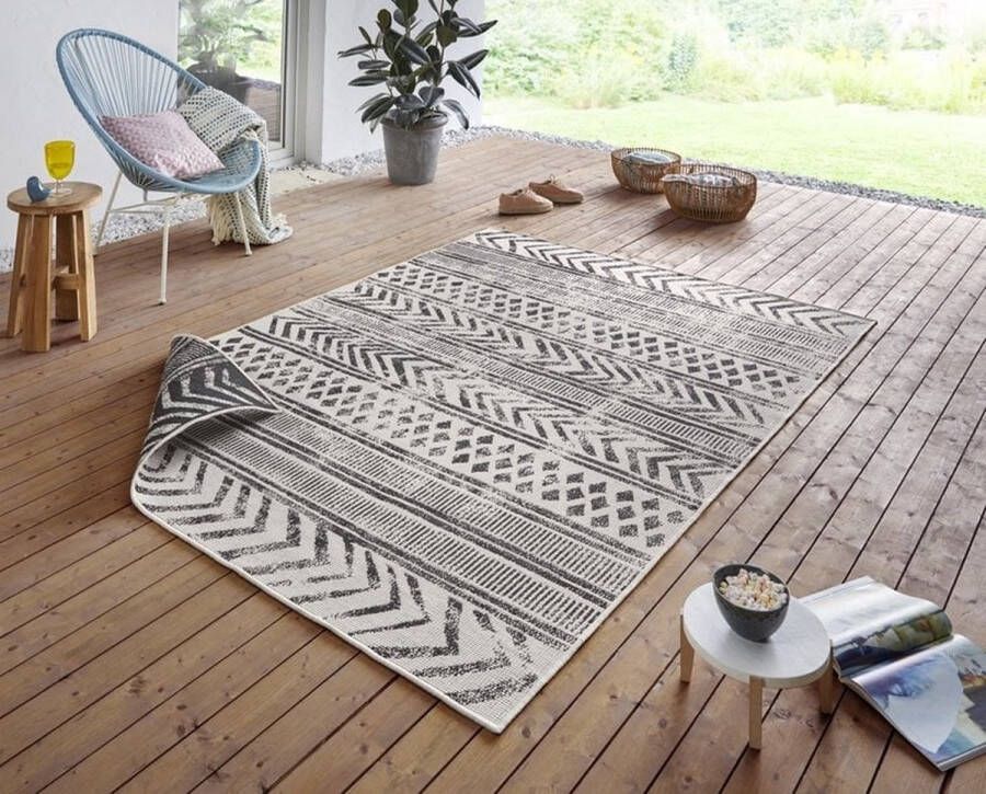 Flycarpets Omkeerbaar Vloerkleed Biri Zwart Creme 120x170 cm