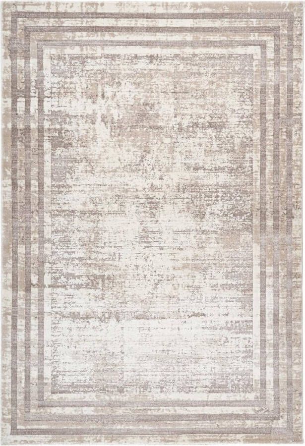 Flycarpets Paris Vintage Vloerkleed Taupe Beige Lijstmotief Laagpolig Tapijt 200x290 cm