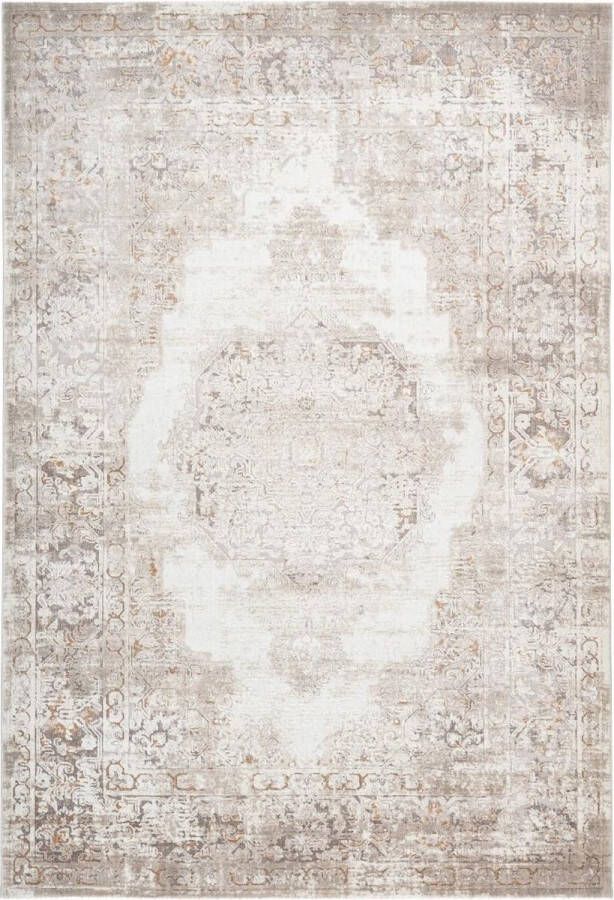Flycarpets Paris Vintage Vloerkleed Taupe Medaillon Motief Laagpolig Tapijt 120x170 cm