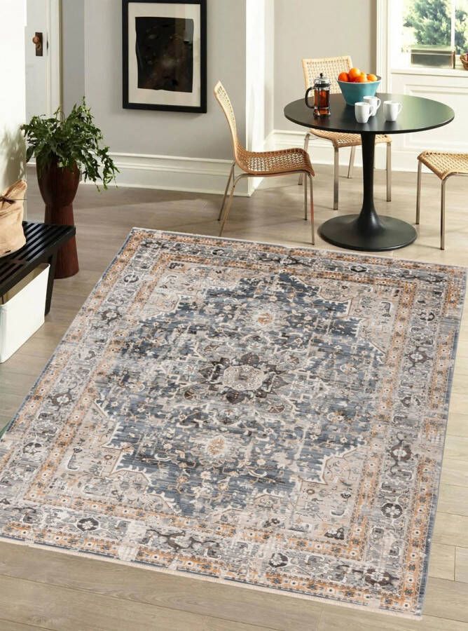 Flycarpets Petra Vintage Vloerkleed Grijs Medaillon Woonkamer Laagpolig Tapijt 120x170 cm