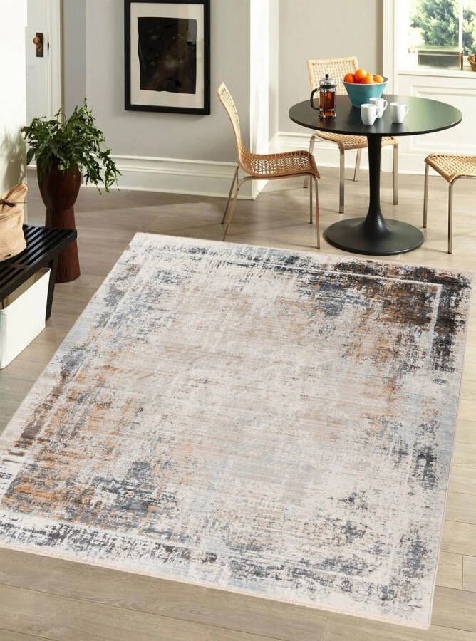 Flycarpets Petra Vintage Vloerkleed Grijs Kader Woonkamer Laagpolig Tapijt 200x290 cm