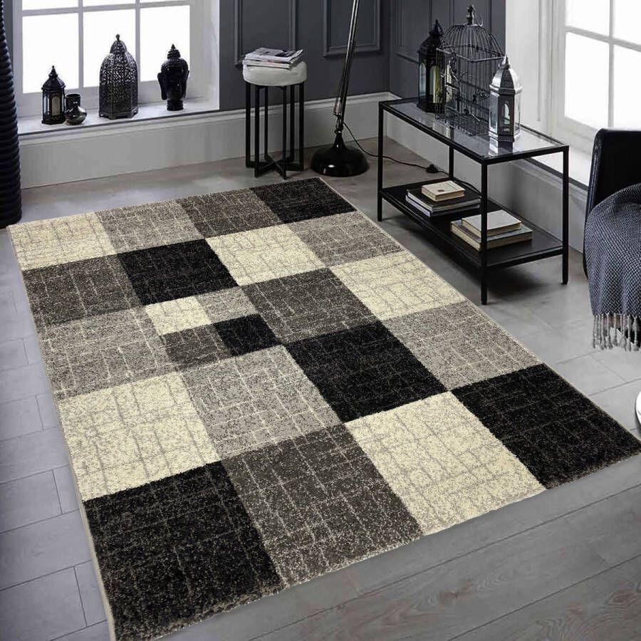 flycarpets PIETRO MODERN GRIJS VLOERKLEED GEBLOKT