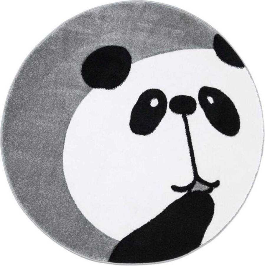 Flycarpets Play Kinderkamer Panda Vloerkleed Grijs 120x120 cm