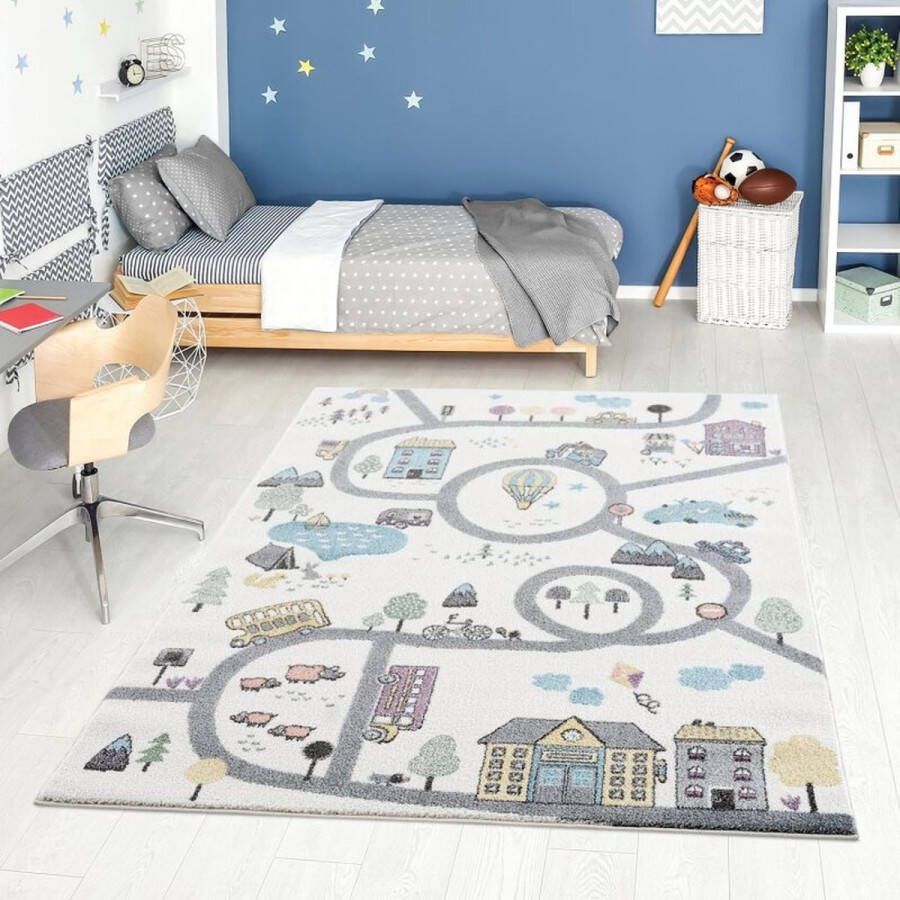 flycarpets PLAYFUL PALS KIDS KINDERKAMER CREME VLOERKLEED STAD