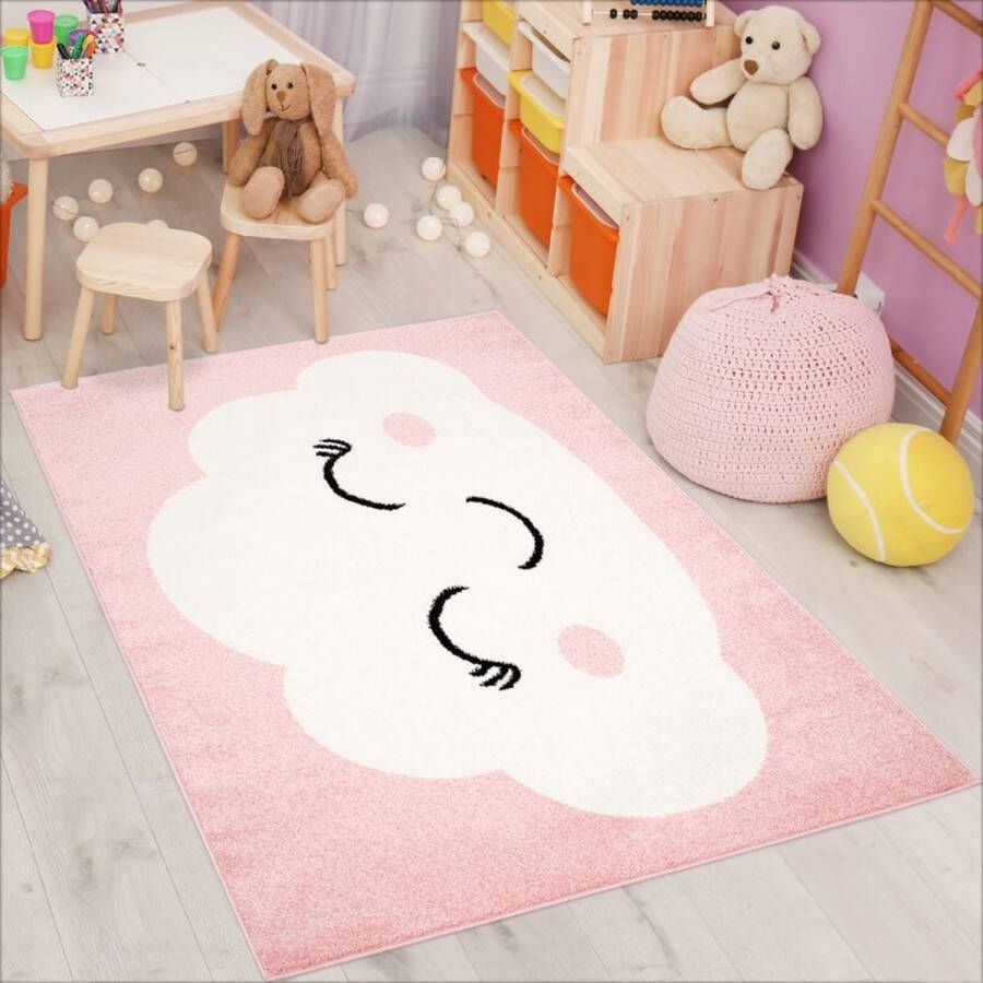 Flycarpets Playful Pals Wolk Vloerkleed Kinderkamer Roze Kindervloerkleed Babykamer 120x160 cm