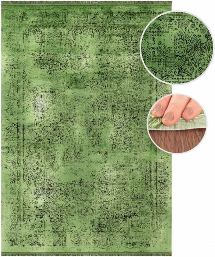 Flycarpets Rema Vintage Viscose Look Vloerkleed Groen 120x170 cm