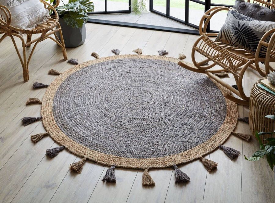 Flycarpets Rond Jute Vloerkleed Istanbul Jute Grijs 150x150 cm
