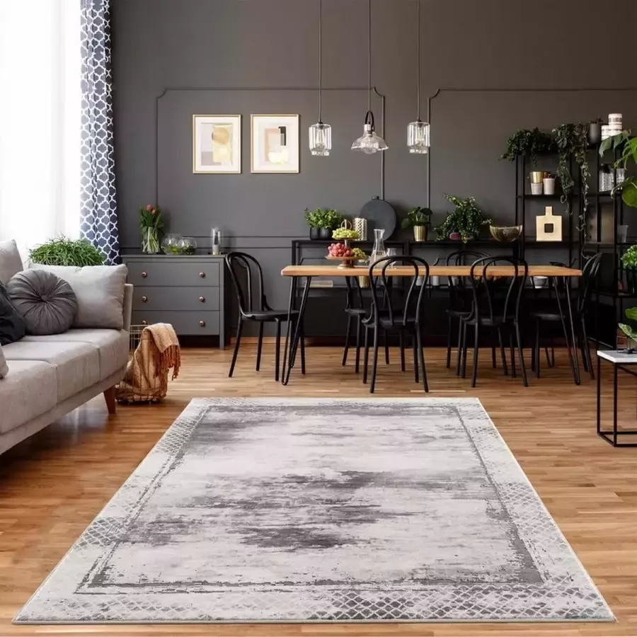 Flycarpets Rosalia Modern Kader Vloerkleed Grijs 140x200 cm
