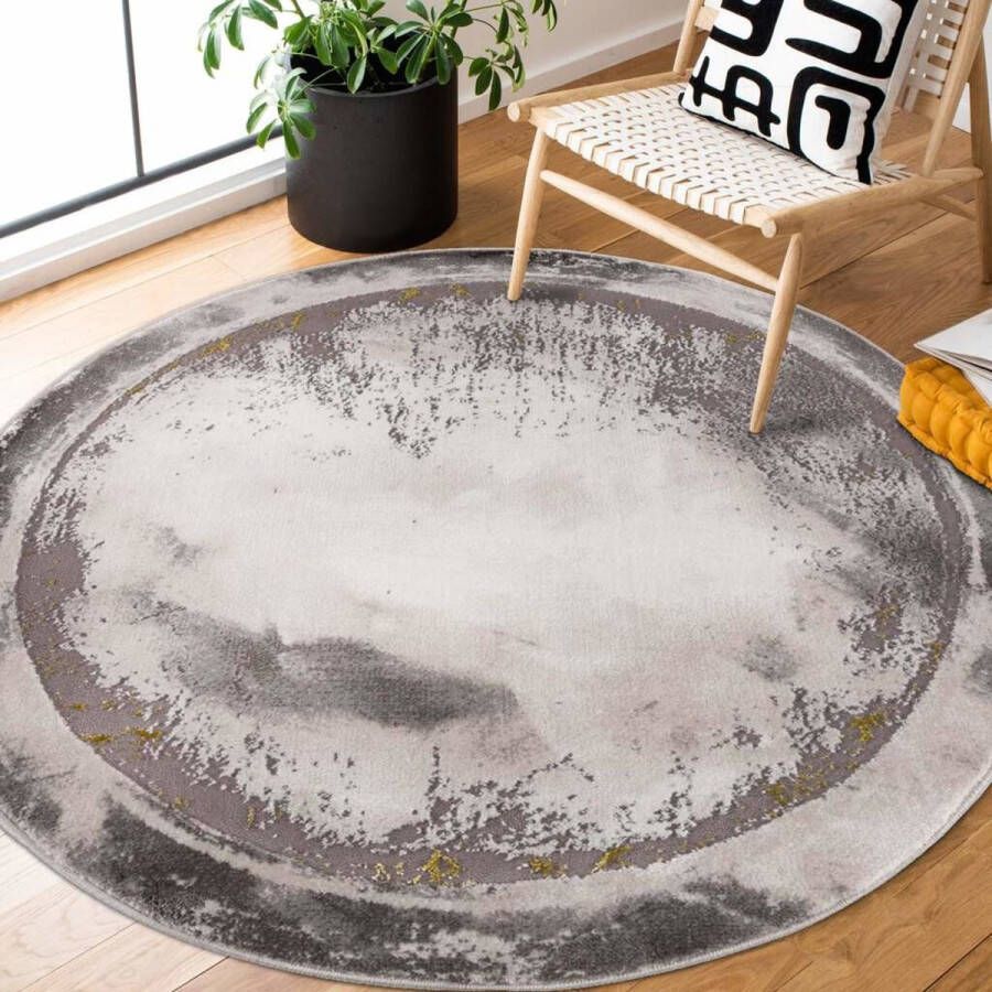 Flycarpets Rosalia Modern Kader Vloerkleed Grijs Goud 80x300 cm Loper voor in de gang - Foto 2