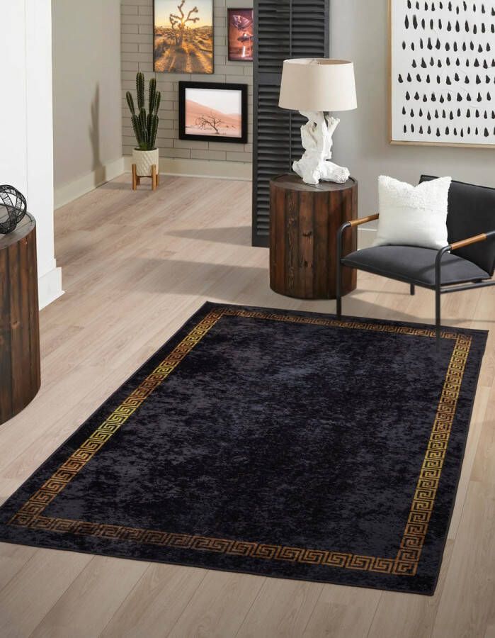 flycarpets Ruby Grieks Motief Wasbaar Vloerkleed Goud Zwart 160x230 cm