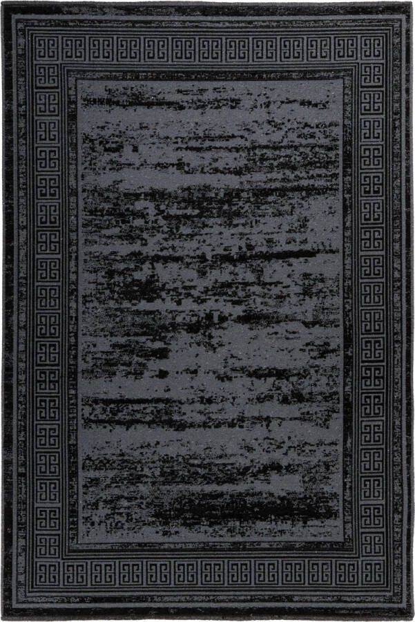 Flycarpets Sabia Vintage Vloerkleed Zwart Grijs Grieks Motief Laagpolig 80x150 cm
