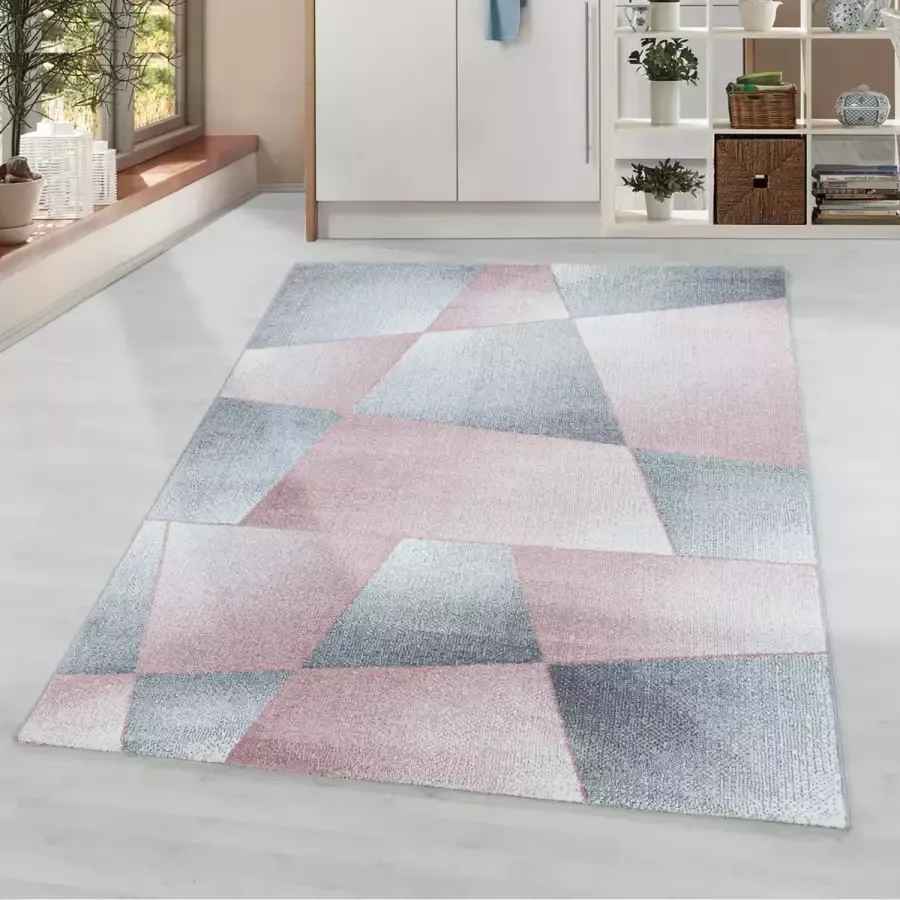 Flycarpets Sara Modern Grijs Roze Vloerkleed Laagpolig Tapijt Voor binnen -120x170 cm