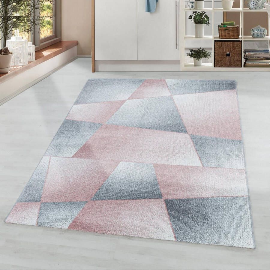 flycarpets Sara Modern Grijs Roze Vloerkleed Laagpolig Tapijt Voor binnen -160x230 cm