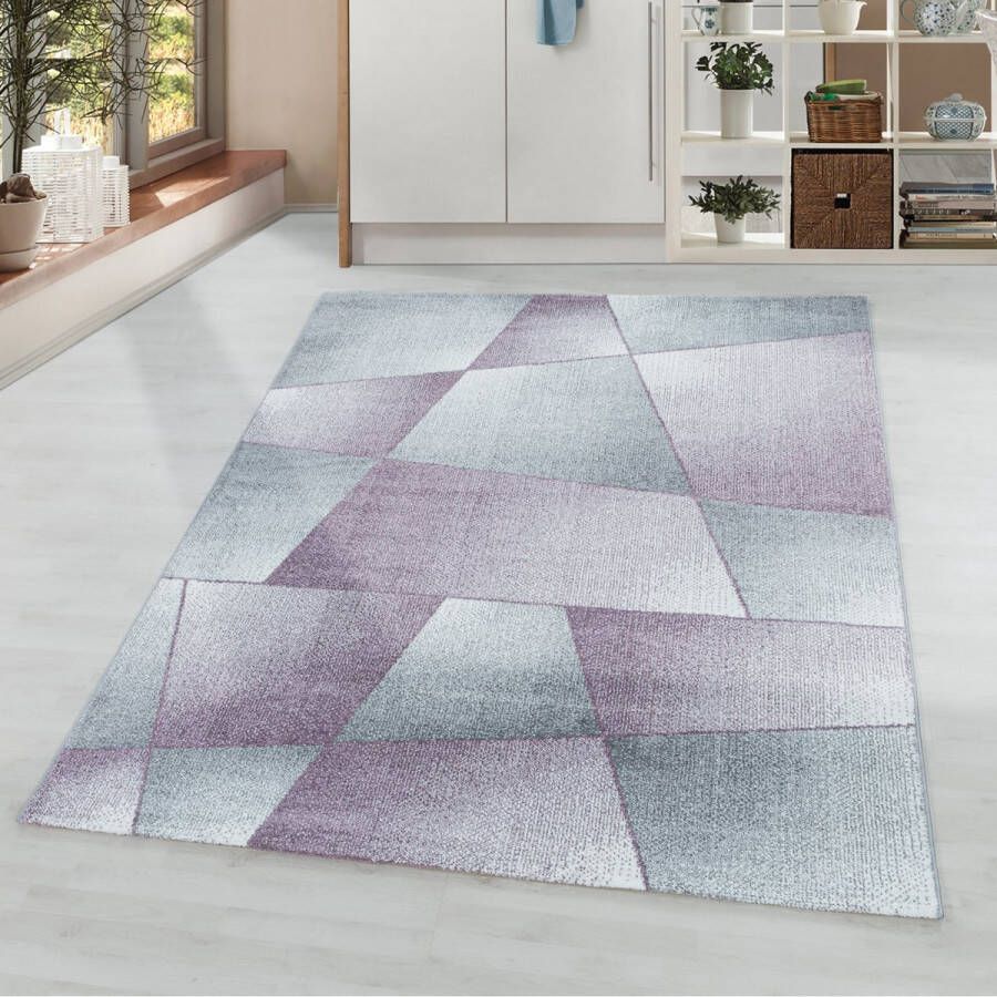 flycarpets Sara Modern Vloerkleed Grijs Paars Laagpolig 120x170 cm