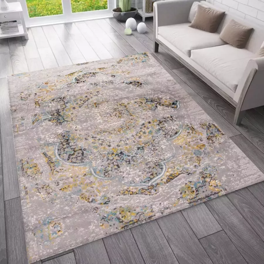 Flycarpets Sarande Vintage Grijs Geel Blauw Vloerkleed Laagpolig Tapijt Voor binnen -160x220 cm - Foto 2