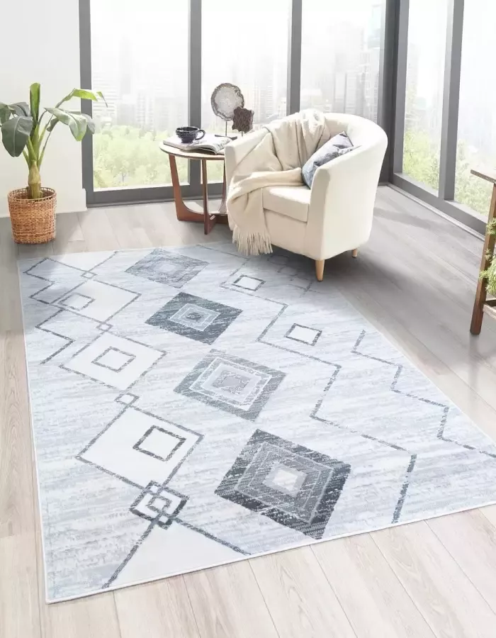 Flycarpets Sarande Vintage Grijs Vloerkleed Ruiten Laagpolig Tapijt Voor binnen -160x220 cm