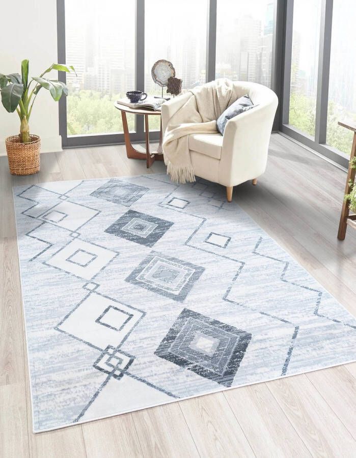 flycarpets Sarande Vintage Grijs Vloerkleed Ruiten Laagpolig Tapijt Voor binnen 80x150 cm