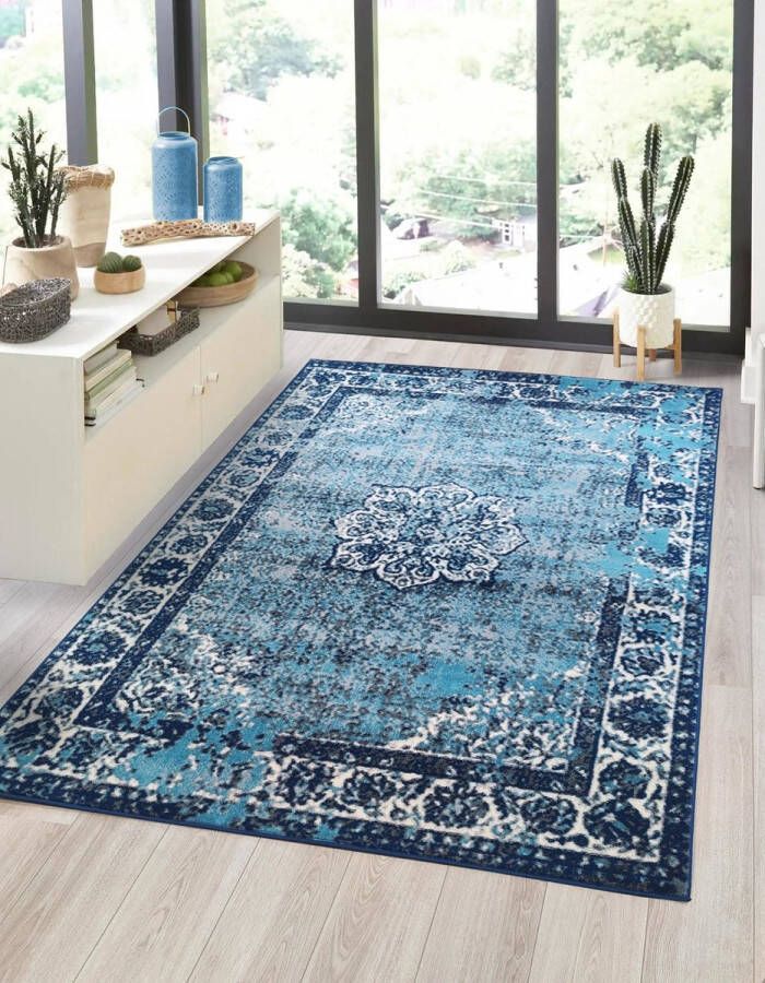 Flycarpets Sarande Vintage Medaillon Vloerkleed Blauw 240x340 cm