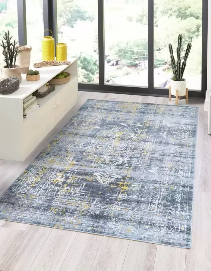 Flycarpets Sarande Vloerkleed Vintage Grijs Geel Laagpolig 120x170 cm