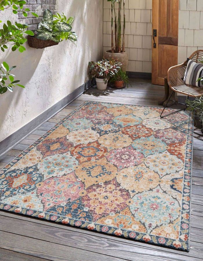 Flycarpets Sena Buitenkleed Vintage Voor Binnen & Buiten Vloerkleed Multi Kleurrijk Buitentapijt Campingkleed Picknickkleed Tuintapijt 120x170 cm - Foto 2