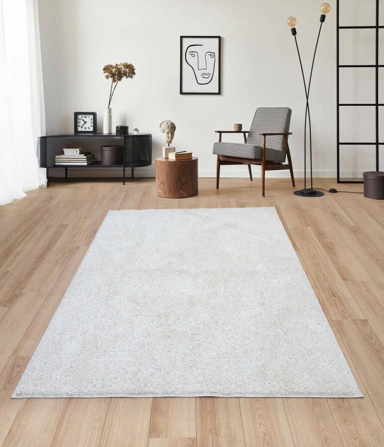 Flycarpets Sida Hoogpolig & Wasbaar Effen Vloerkleed Creme 120x170 cm