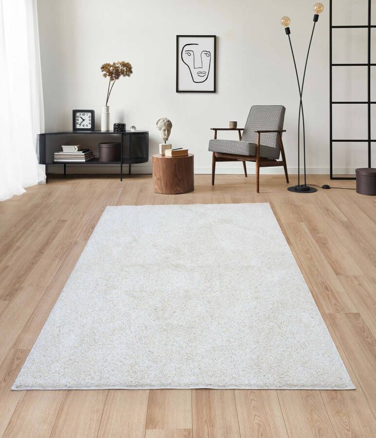 Flycarpets Sida Hoogpolig & Wasbaar Effen Vloerkleed Creme 200x290 cm