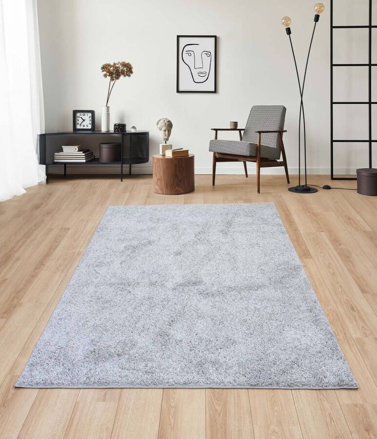 Flycarpets Sida Hoogpolig & Wasbaar Effen Vloerkleed Grijs 200x290 cm