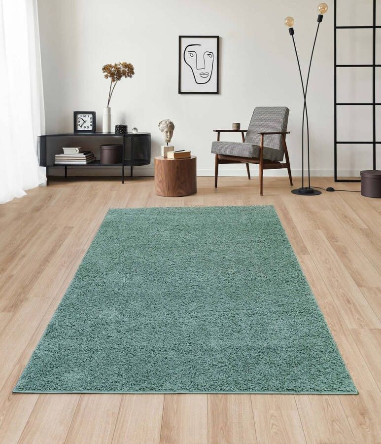 Flycarpets Sida Hoogpolig & Wasbaar Effen Vloerkleed Groen 200x290 cm