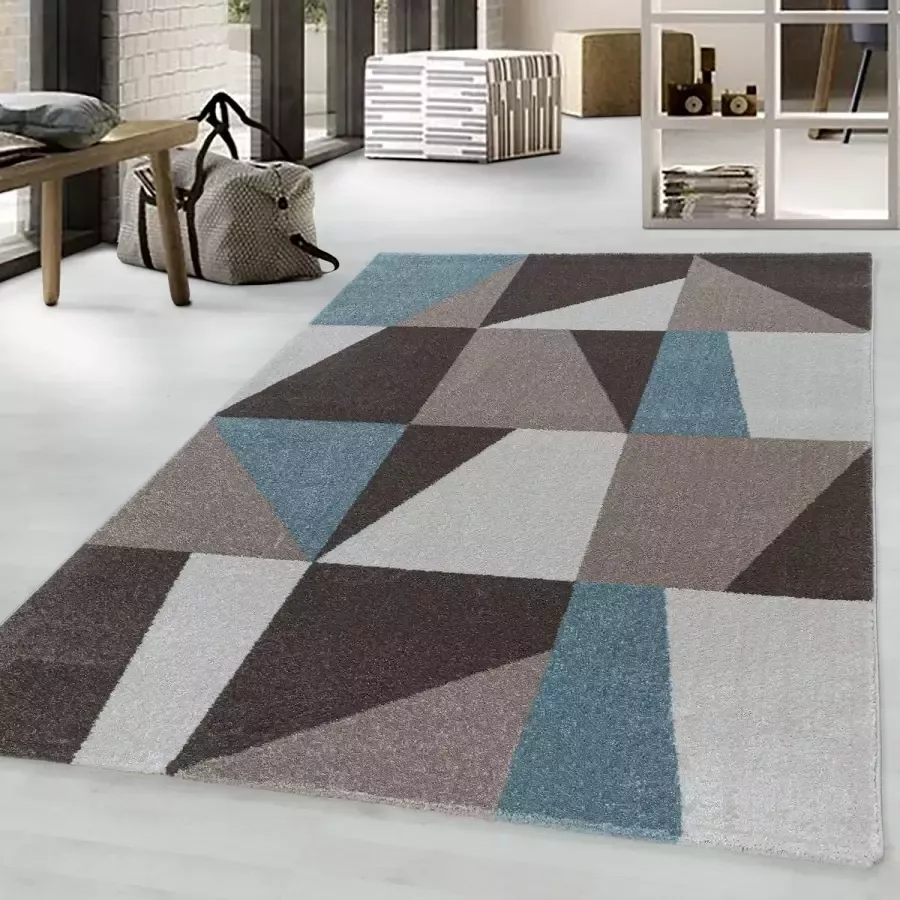 flycarpets SILAS MODERN BLAUW BRUIN VLOERKLEED GERUIT