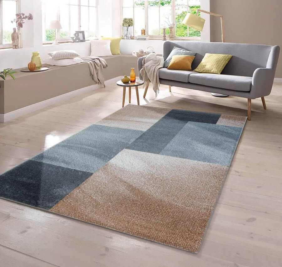 flycarpets Silas Vloerkleed Geblokt Laagpolig Koper Grijs 140x200 cm