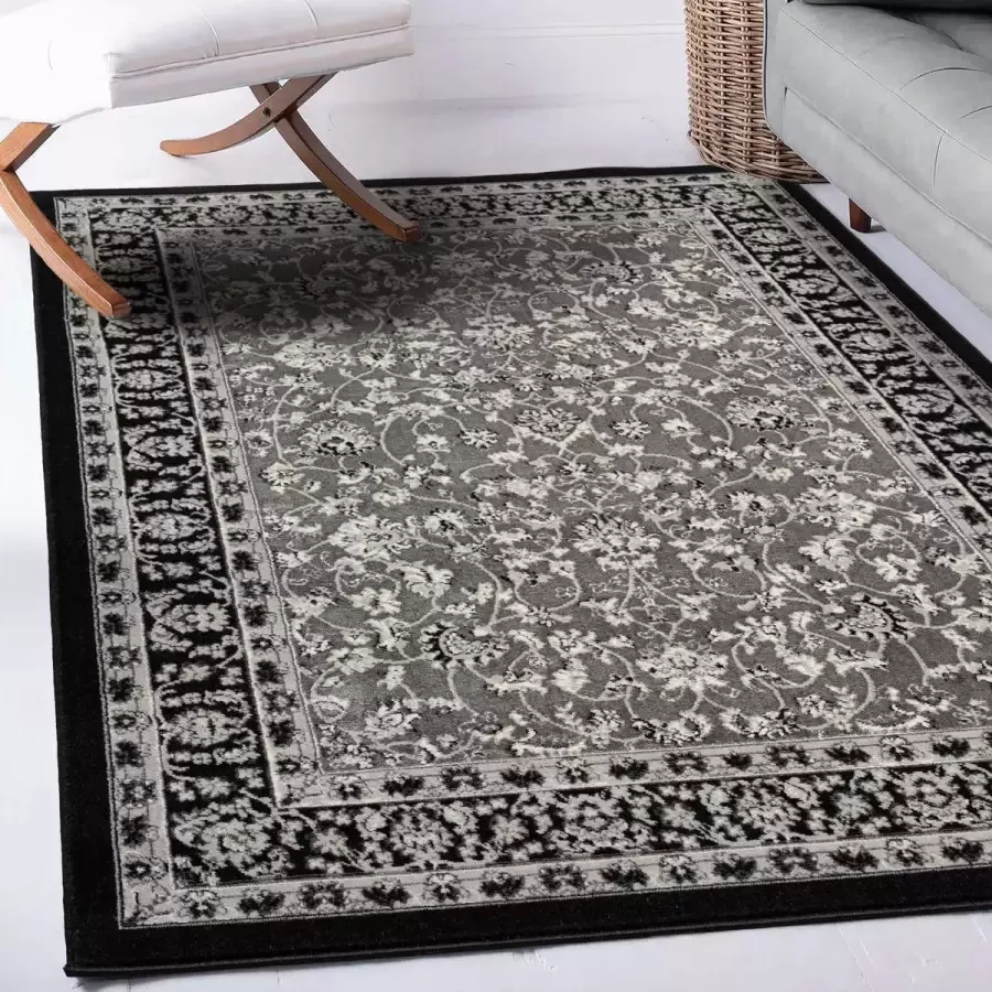 Flycarpets Klassiek Vloerkleed Skazar Grijs Zwart Oosters Motief Voor Binnen Perzisch Tapijt 200x290 cm