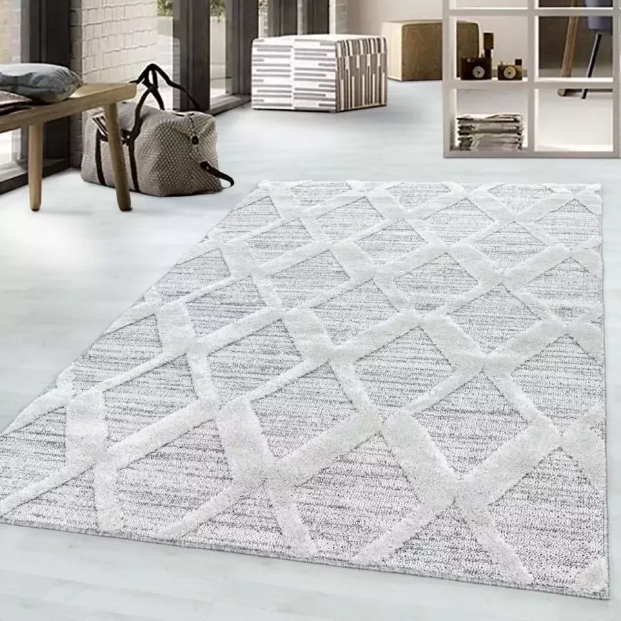 Flycarpets Sofia Vloerkleed Geruit Crème Grijs Laagpolig Tapijt Woonkamer 120x170 cm - Foto 2