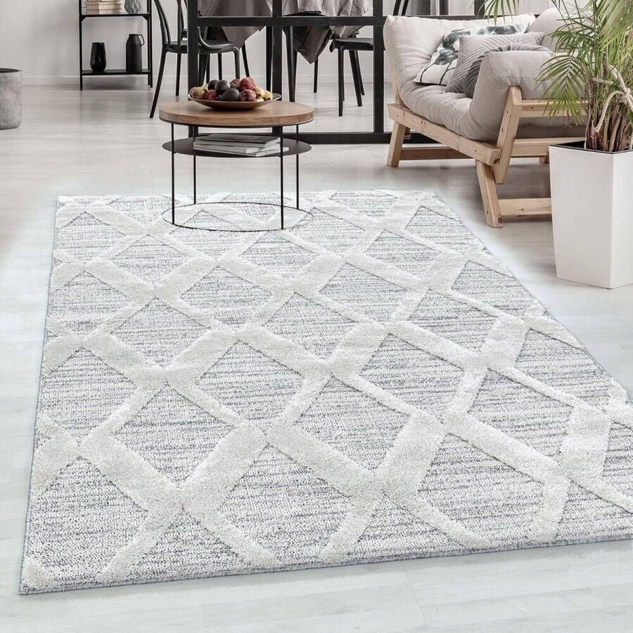 Flycarpets Sofia Vloerkleed Geruit Crème Grijs Laagpolig Tapijt Woonkamer 200x290 cm