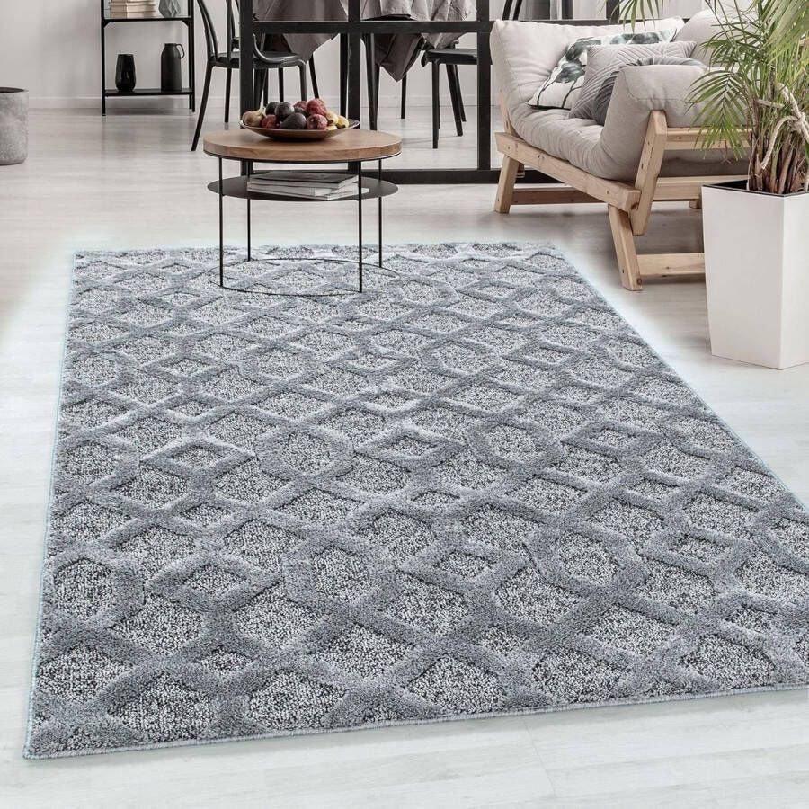 Flycarpets Sofia Modern Vloerkleed Grijs Crème Laagpolig Tapijt Woonkamer 120x170 cm