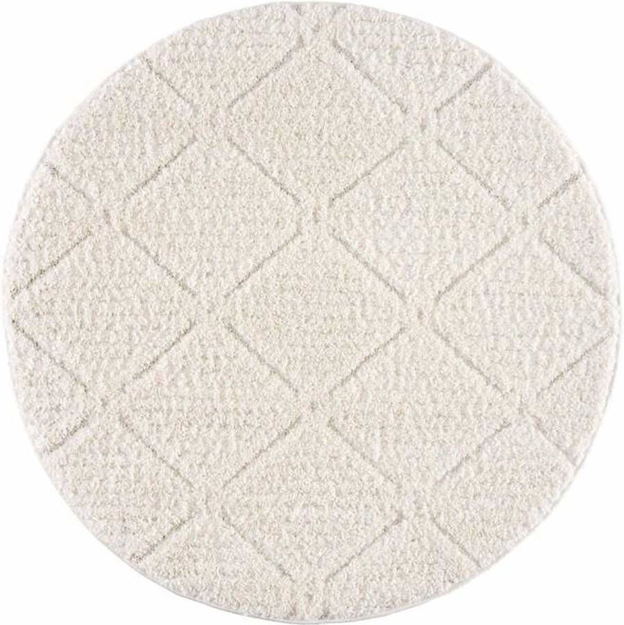 Flycarpets Solace Hoogpolig Geruit Vloerkleed Creme 200x200 cm