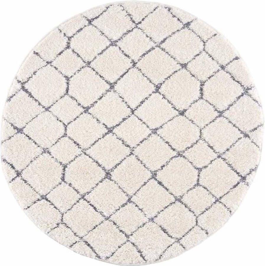 Flycarpets Solace Hoogpolig Geruit Vloerkleed Creme Grijs 160x230 cm