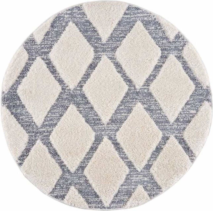 Flycarpets Solace Hoogpolig Geruit Vloerkleed Creme Grijs 160x230 cm - Foto 2