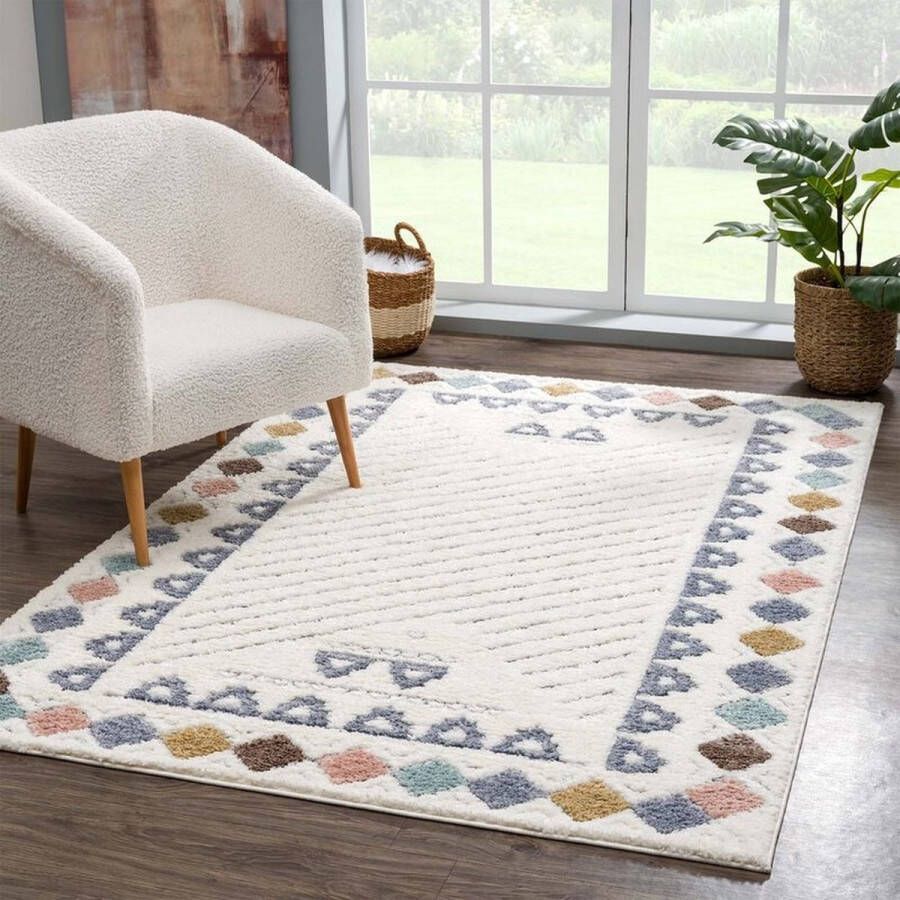 Flycarpets Solace Hoogpolig Kader Vloerkleed Multi 160x230 cm