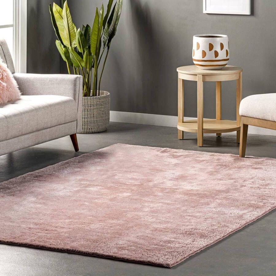 Flycarpets Solid Hoogpolig & Wasbaar Effen Vloerkleed Roze 160x230 cm