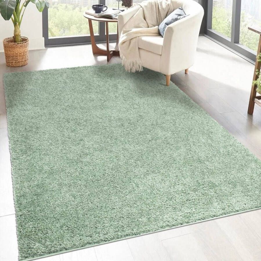 Flycarpets Solid Shaggy Hoogpolig Effen Vloerkleed Groen 160x230 cm - Foto 1