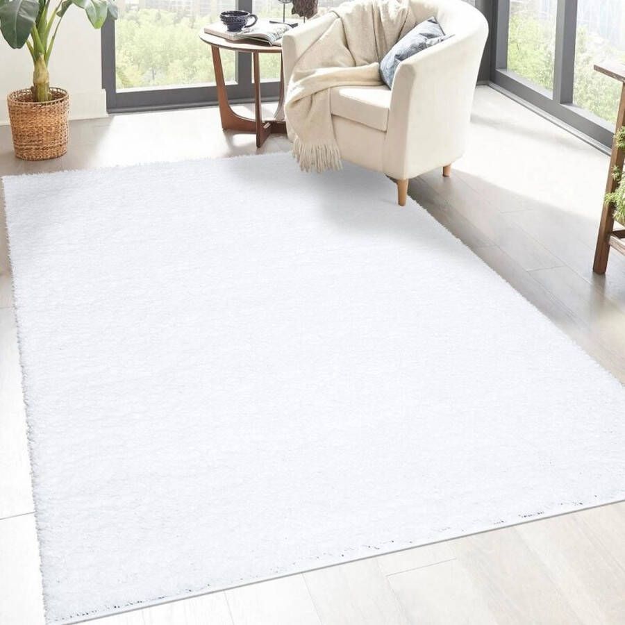 Flycarpets Solid Shaggy Hoogpolig Effen Vloerkleed Wit 80x300 cm - Foto 1
