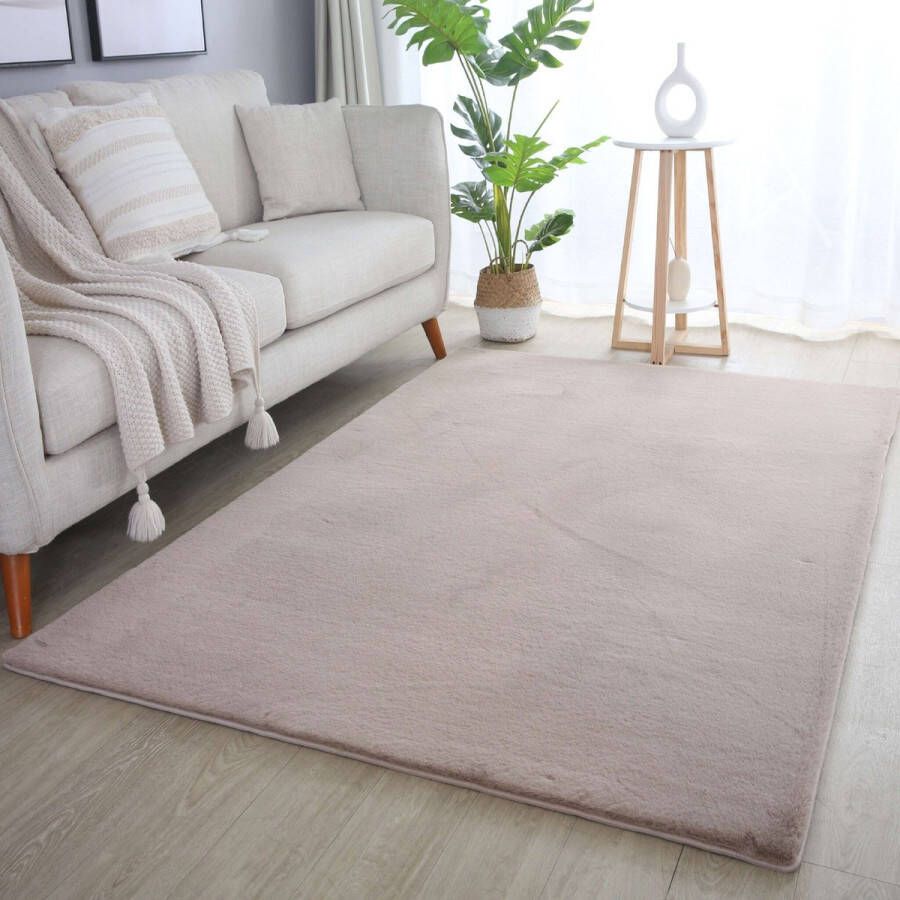 Flycarpets Teresa Hoogpolig Fluffy Vloerkleed Beige 80x250 cm