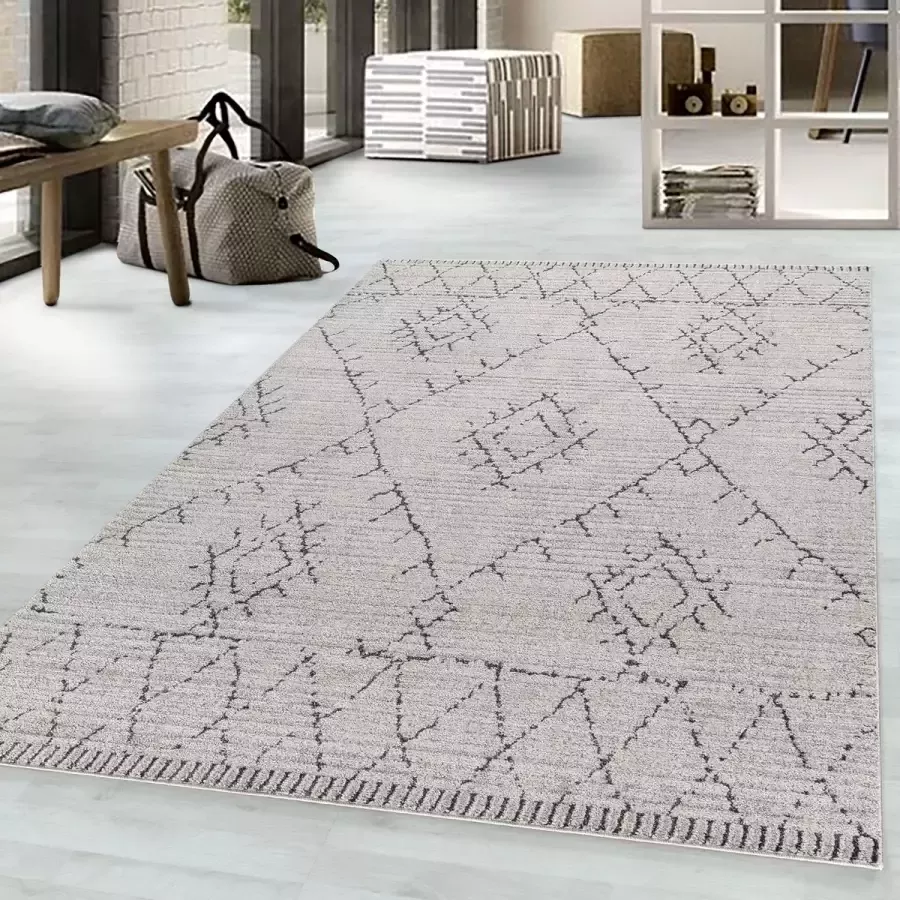 Flycarpets Trosa Boho Beige Vloerkleed Geruit 240x340 cm