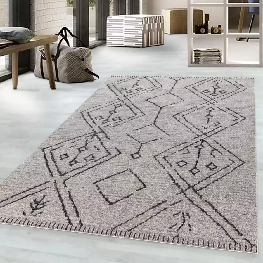 Flycarpets Trosa Beige Vloerkleed Boho Geruit Laagpolig 80x150 cm - Foto 2